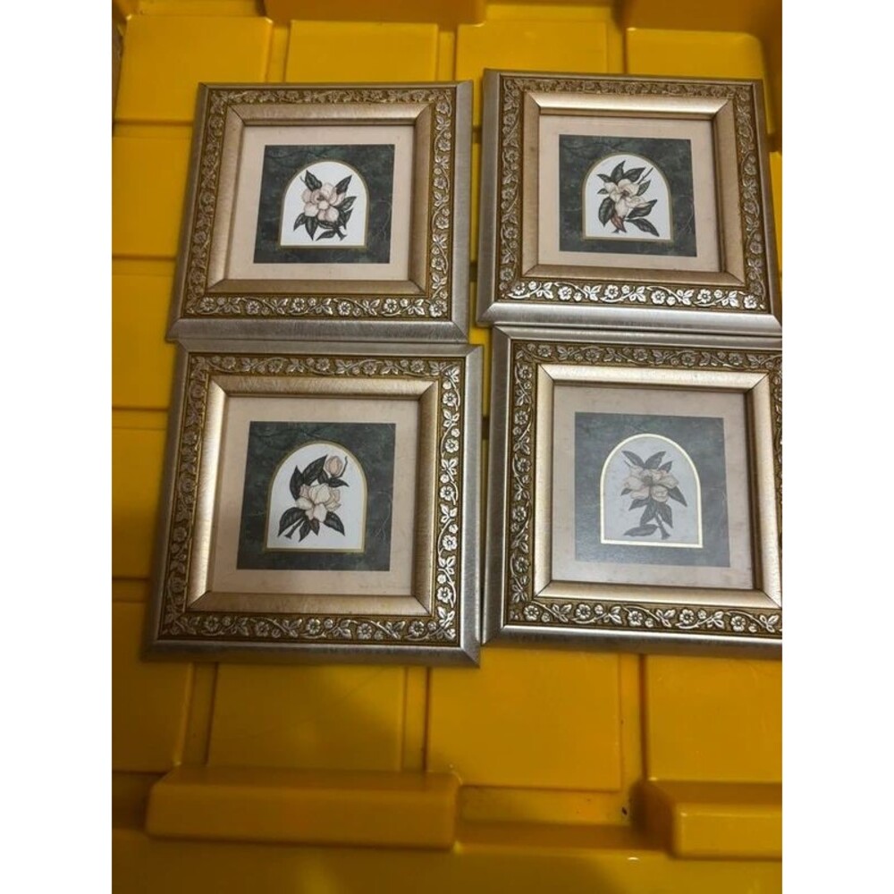 4 small Magnolia Gold Matted Wood Framed Magnolia Print